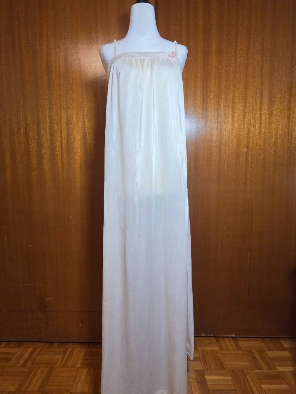 VTG 70s Slumber Suzy Ivory Pleated Maxi Nightgown Dress - S
